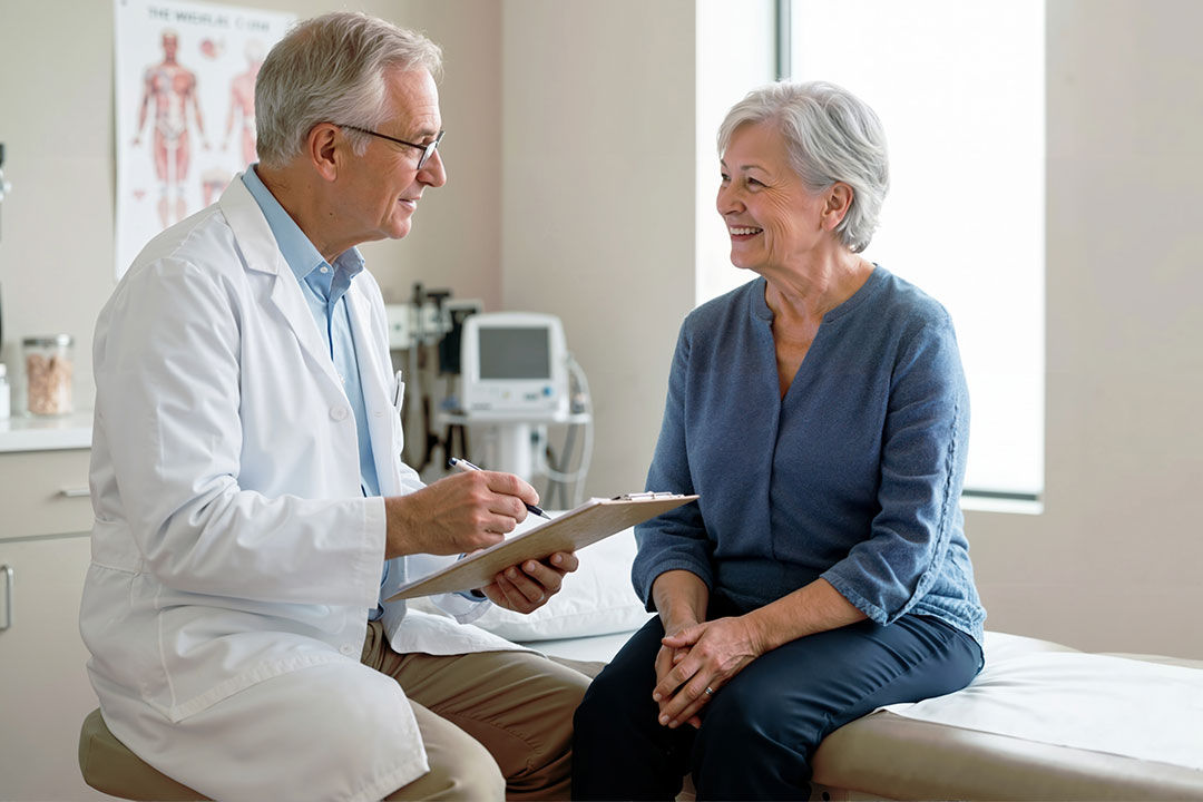 Patient and attendant sitting on sofa.